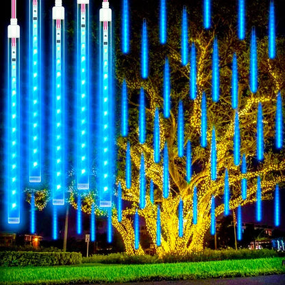 Christmas Lights Outdoor 8 Tube 144 LEDs Meteor Shower Lights Outdoor Hanging Light for Gazebo Tree Icicle Garden Yard Decor