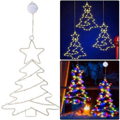 Christmas Tree Lights Battery Powered Metal Framed Hanging Christmas Window Fairy Light Decorations with Timer for Xmas New Year