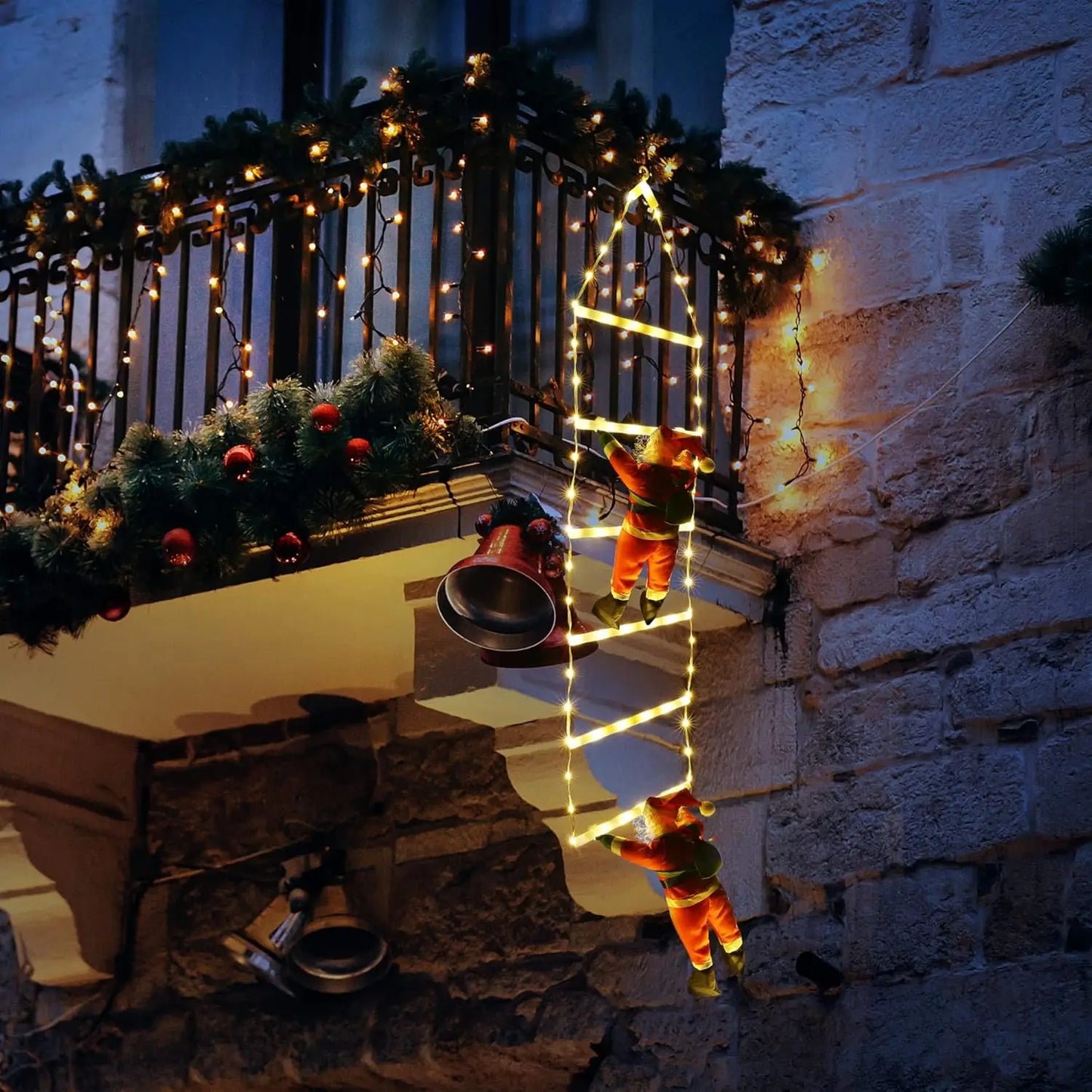 Christmas LED Ladder Lights with Climbing Santa Indoor Decoration
