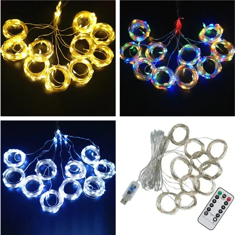 Christmas Home Decoration USB 8 Modes Fairy Garland Lights LED Curtain String Lights with Remote Control for Bedroom Wedding