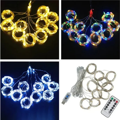 Christmas Home Decoration USB 8 Modes Fairy Garland Lights LED Curtain String Lights with Remote Control for Bedroom Wedding