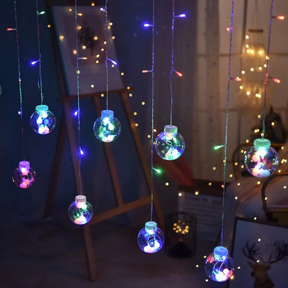 Christmas Decoration LED Lights Curtain Garland Wishing Ball Lamp Fairy String for Festoon Light Party New Year's Bedroom Living