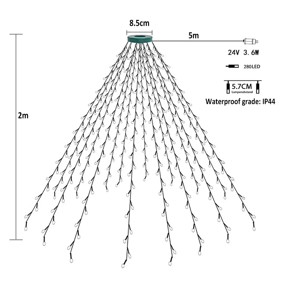Christmas Tree Lights 8 Modes for 6ft-7ft Christmas Tree, Indoor Outdoor Xmas Decorations 280LED String Lights for Room Bedroom