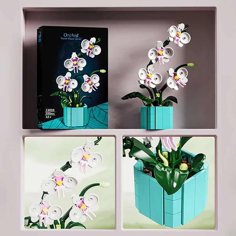 Miniature potted orchids, magnolias, paradise birds, chrysanthemums building blocks, Valentine's Day and Mother's Day gifts