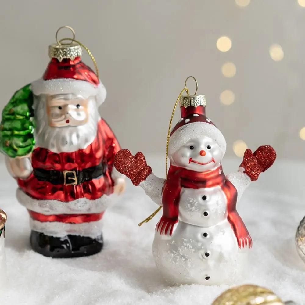 Santa Claus Christmas Glass Ornaments Christmas Theme Snowman X-mas Tree Decoration New Year Pendant Gift Christmas Hanging