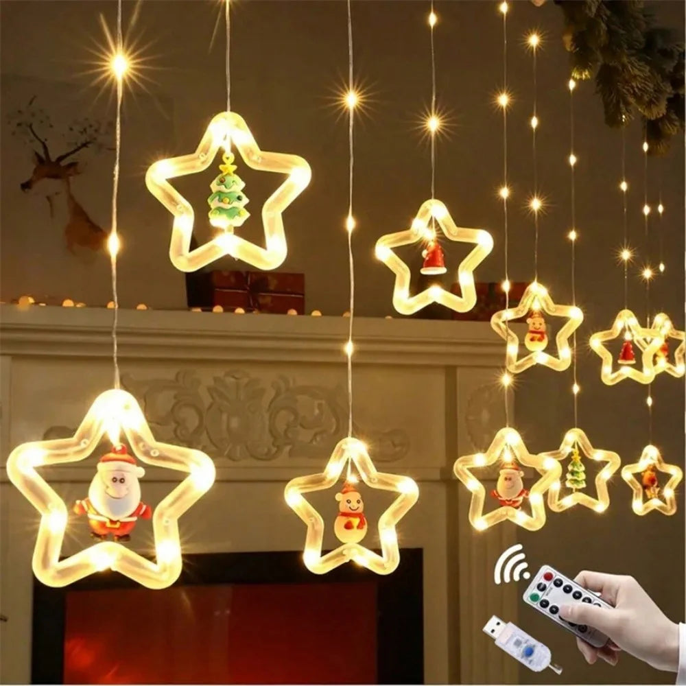 Christmas Led Decorative Lights Strip Star Curtain Lights Christmas Tree Lights String Festival Atmosphere Lights For Room Garde