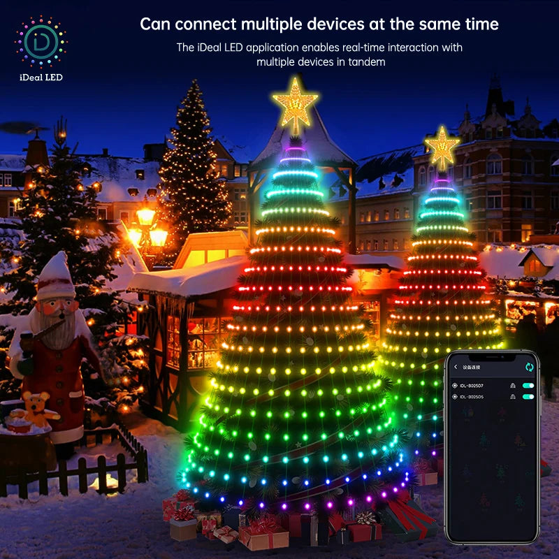 Christmas Tree Lights Smart RGB LED String Lights With  Star Topper Music Sync Timer Bluetooth App Controlled Holiday Lighting