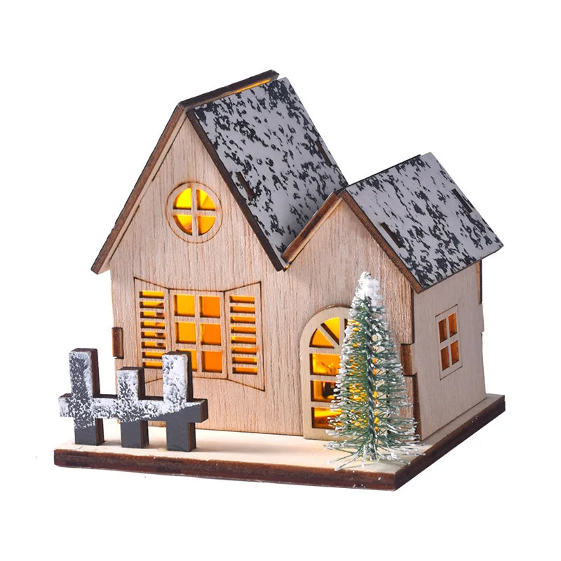 Christmas ornament decoration luminous chalet LED wooden small house Christmas tabletop ornament