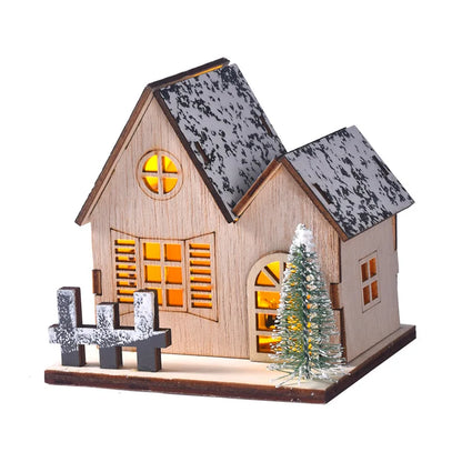 Christmas ornament decoration luminous chalet LED wooden small house Christmas tabletop ornament