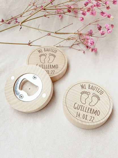 Baptism Gifts for Guests Personalized Magnet Bottle Openers Recuerdos de Bautizo Customized Wooden Fridge Magnets
