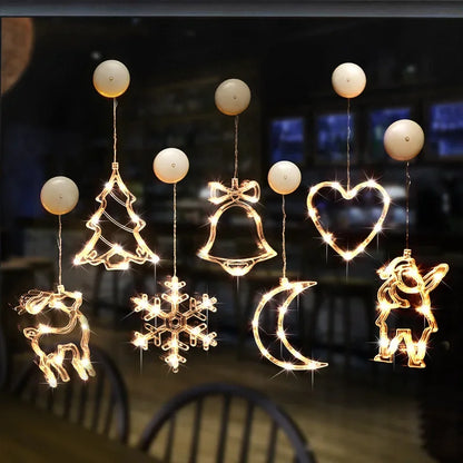 Christmas Ornaments Hanging LED Lights Bedroom Decoration Christmas Decorations Home Window Glass Decoration Warm