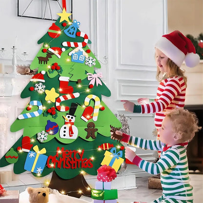 Felt Christmas Tree with Ornaments DIY Cristmas Ornament Navidad Gifts Santa Claus New Year Door Wall Hanging Decorations