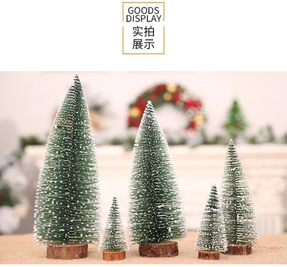 Mini Christmas Tree Decor with Snow Covered Pine DIY Ornaments Winter Snow Ornaments Trees for Xmas Party Home Party bar