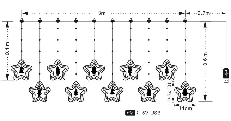Christmas Lights String Star Santa Claus Curtain Light USB Plug Holiday Party Garland Lamp For Home Bedroom Window Decoration
