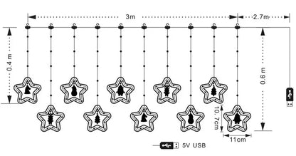 Christmas Lights String Star Santa Claus Curtain Light USB Plug Holiday Party Garland Lamp For Home Bedroom Window Decoration