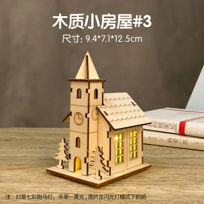 Christmas LED Wooden House Light Luminous Cabin Ornament