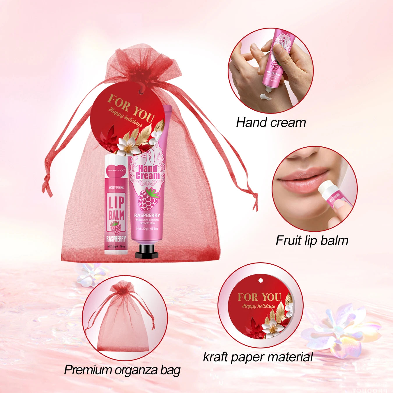 96pcs gift set hand cream and lip balm, with thank you card and organza bag, suitable for wedding, ladies party