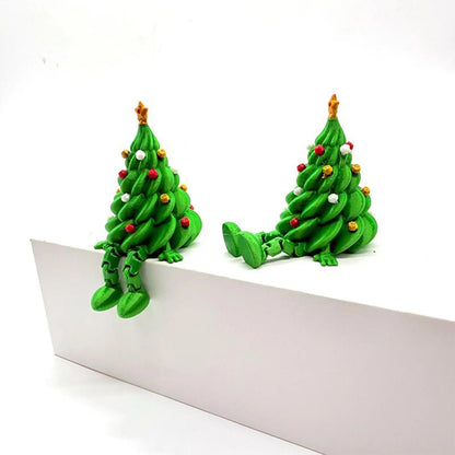 Mini Christmas Trees 3D Printed Toys Cute Figurines with Articulated Legs Statues Store Window Displays Christmas Festive Decor