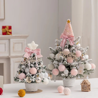 Christmas Tree DIY Set 35cm Xmas Tree with LED Lights Tabletop Ornament for Navidad Party Pine Flocked Snow Tree Decora Gift