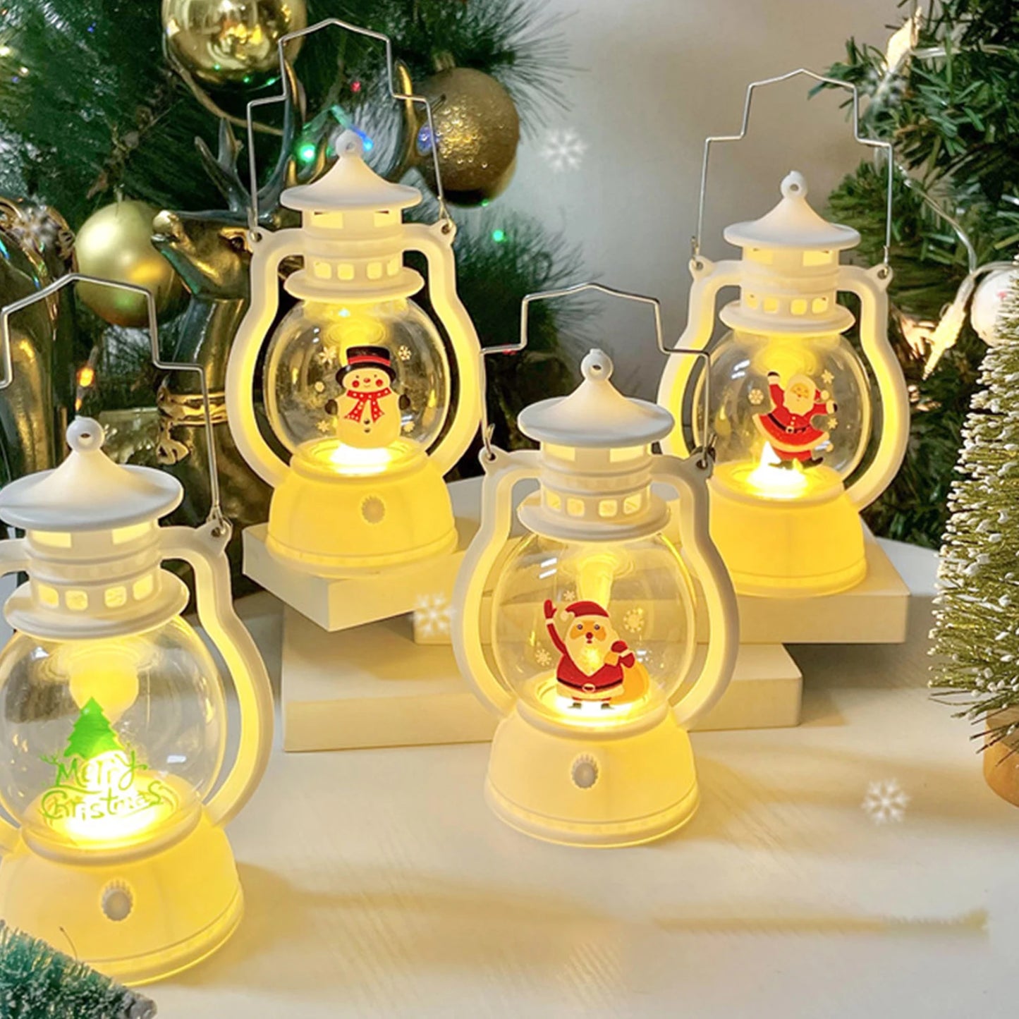 Christmas Lantern String Lights Battery Powered Santa Snowman Tree Pattern Decorative Lights