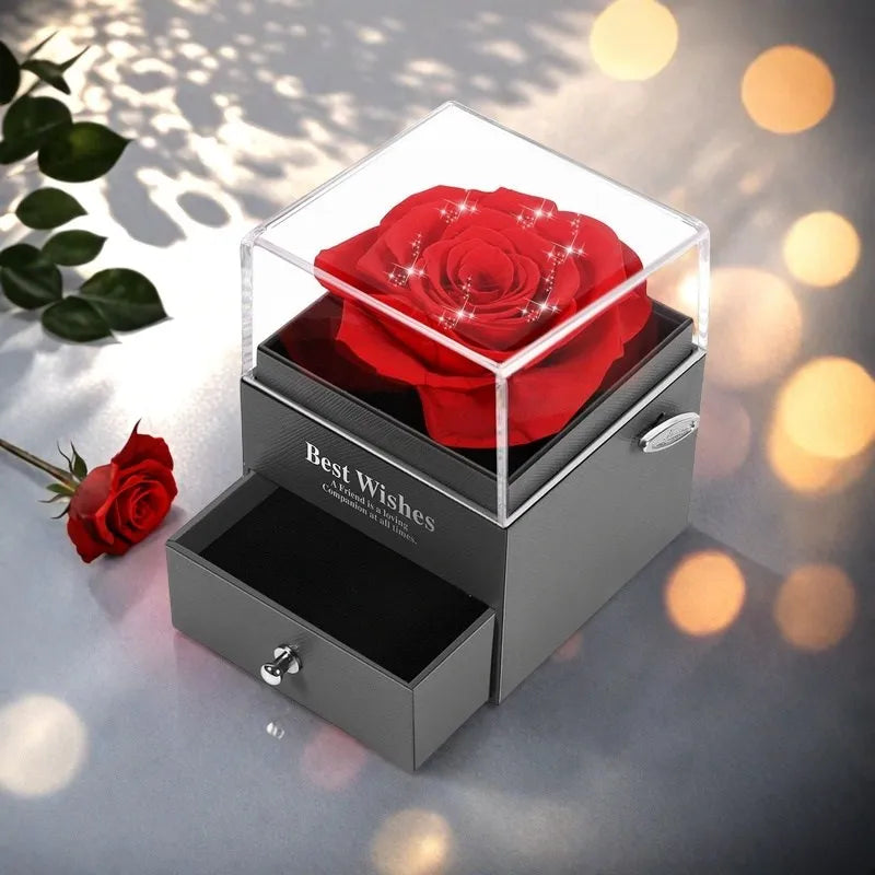 Women's Holiday Gifts Eternal Red Rose With Heart Necklace Flower Lipstick Gift For Mom Girlfriend Birthday From Daughter Sons