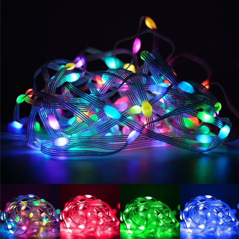 Christmas Tree Lights Outdoor Indoor, 100LED 10M WS2812B RGBIC Lights, String Lights IP65 Waterproof Bluetooth Fairy LED String