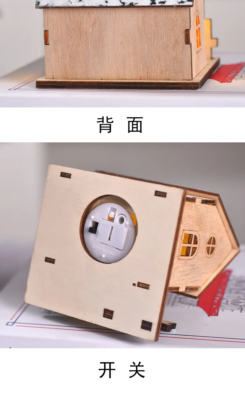 Christmas ornament decoration luminous chalet LED wooden small house Christmas tabletop ornament