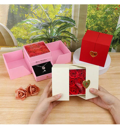 Birthday Gift for Girlfriend - 9 Rose Jewelry Box with Drawer Storage, Quadrilateral Spray-Painted Plastic Design, Perfect for H