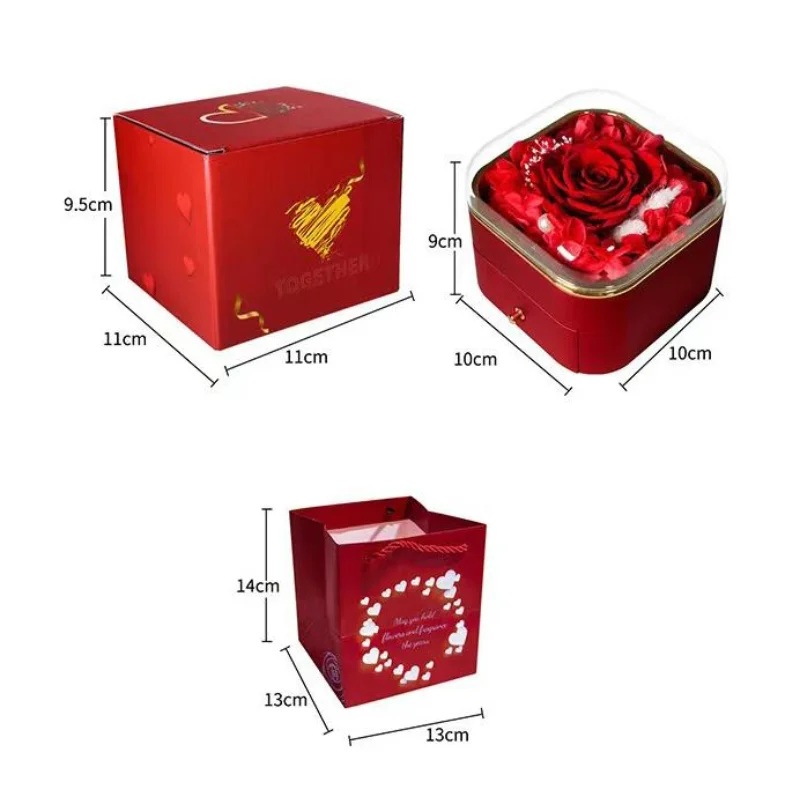 Christmas & Valentine's Day Gift - Real Natural Preserved Eternal Rose Flower Acrylic Box Ideal Gifts for Women & Girls