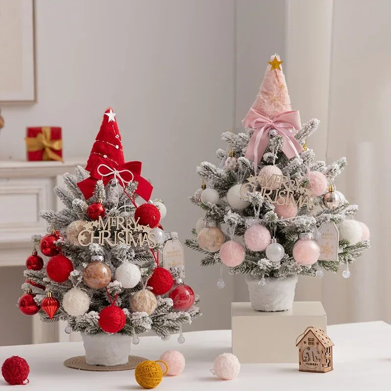 Christmas Tree DIY Set 35cm Xmas Tree with LED Lights Tabletop Ornament for Navidad Party Pine Flocked Snow Tree Decora Gift