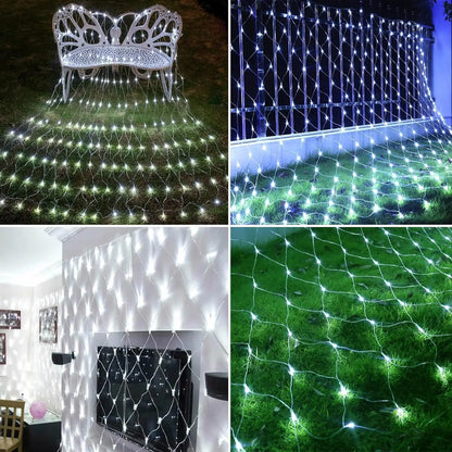 Christmas Net Lights Outdoor Solar Powered Mesh Light Waterproof Timing Dimmable for Tree Garden Yard Wedding Party Decoration