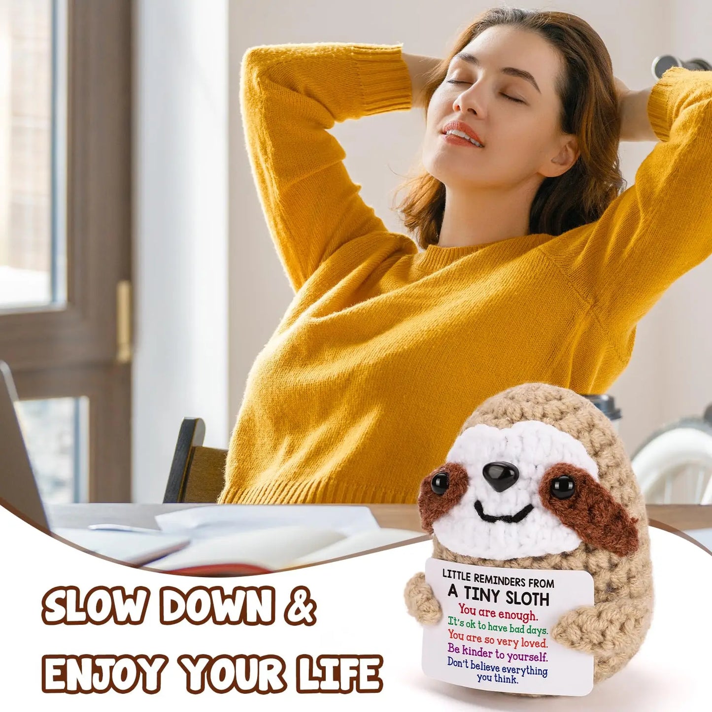 Inspirational Birthday Gifts for Women, Small Reminders of Emotional Support and Positivity, Shark, Penguin, Duck, Fun and Cute Knitted Sloth, Suitable for Her, Him, College Friends, Colleagues, Christmas Stocking Stuffers