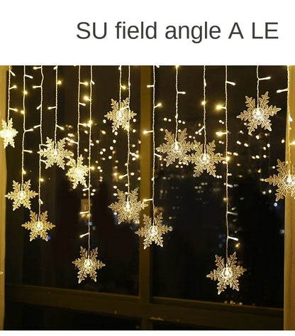 Christmas Snowflakes LED String Lights Flashing Fairy Curtain Lights  for Holiday Party Wedding Xmas Decoration Household Goods
