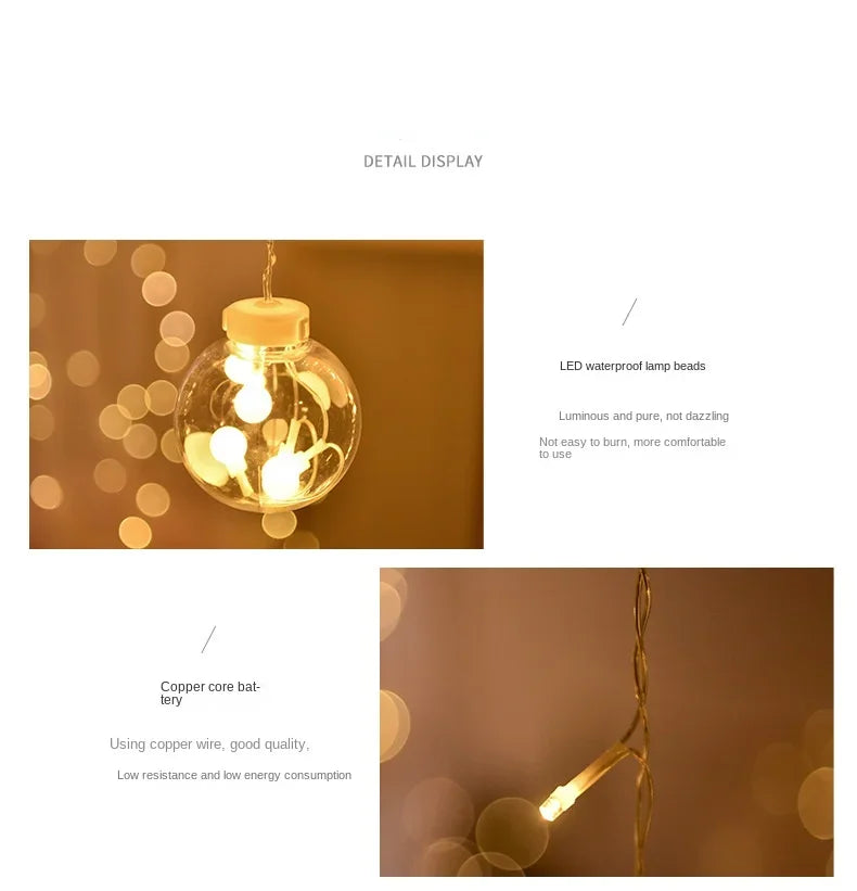 Christmas Decoration LED Lights Curtain Garland Wishing Ball Lamp Fairy String for Festoon Light Party New Year's Bedroom Living