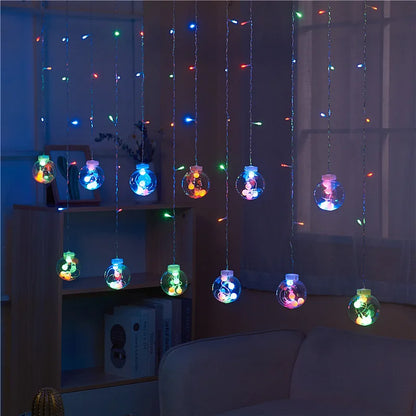 Christmas Decoration LED Lights Curtain Garland Wishing Ball Lamp Fairy String for Festoon Light Party New Year's Bedroom Living
