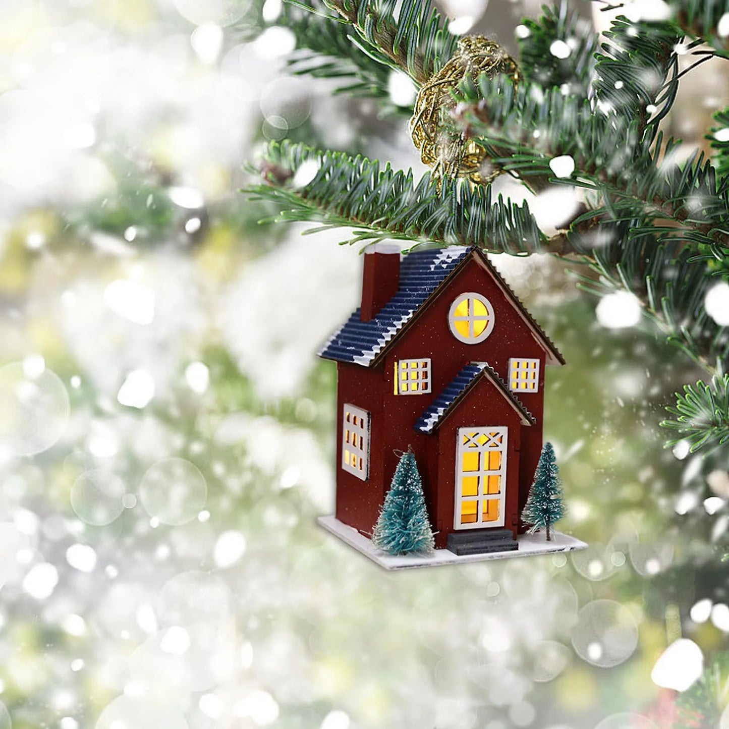 Christmas Wooden House Ornaments Christmas Tree Hanging Ornaments Christmas Party Decoration Holiday Gift Wooden Crafts