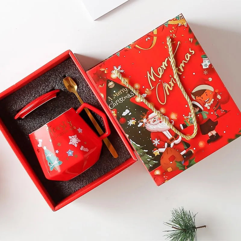 Christmas Ceramic Coffee Mug with Lid & Stirrer