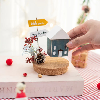 Christmas Tabletop Decorations Winter Wooden House with Mini Artificial Trees Sign Home Room Living Room Decorations Ornaments