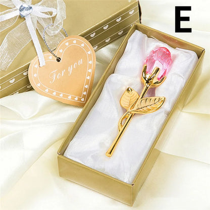 New Valentine's Day Lovers' Gift  X'mas Favors Souvenir Crystal Glass Rose Flower Figurines Craft Wedding Decoration Ornaments