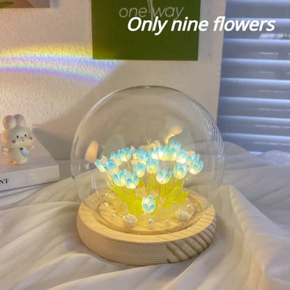 Birthday Gifts Mom Assembled Tulip Light Handmade Artificial Flower Table Lamp Bedroom Desk Decoration for Daughter Girlfriend