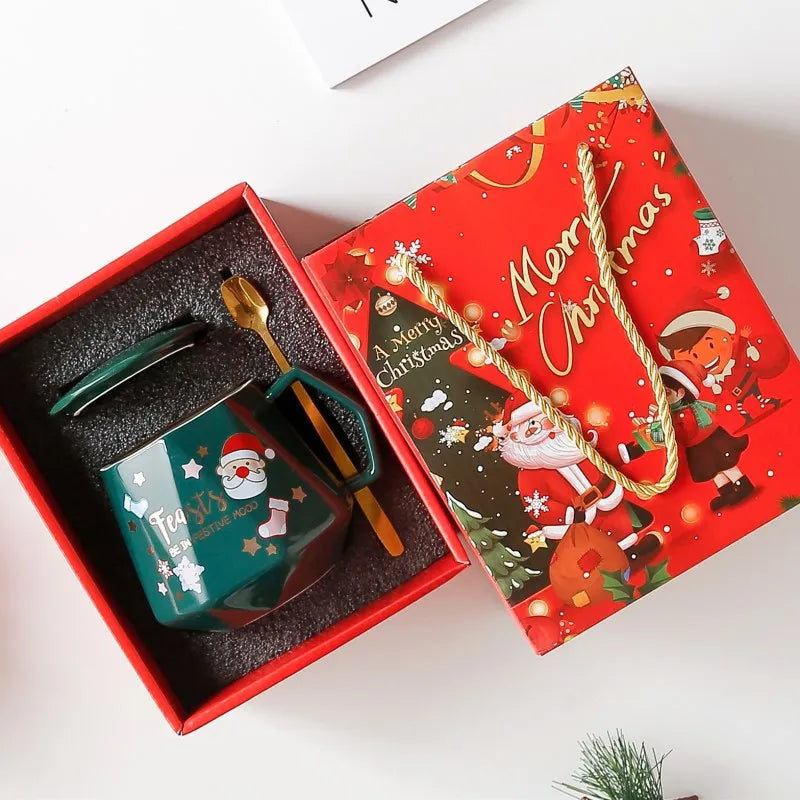 Christmas Ceramic Coffee Mug with Lid & Stirrer