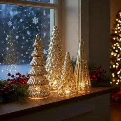 Christmas Trees with Lights 5 Pieces Acrylic LED Small Home Decor LED Light Up Christmas Tree for Outdoor Desk Table Fireplace