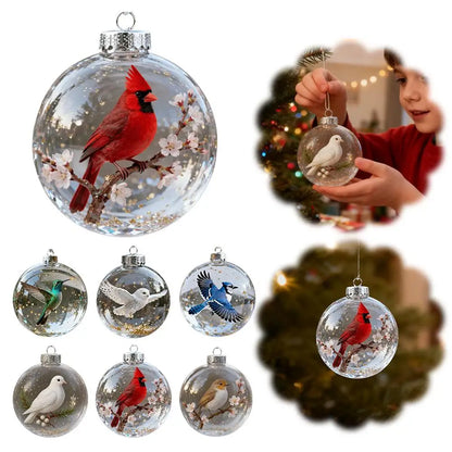 Christmas Clear Ball Ornaments Natures Birds Crystals Glass Set Hanging For Decor Set Xmas Tree Holiday Party Home Decoration