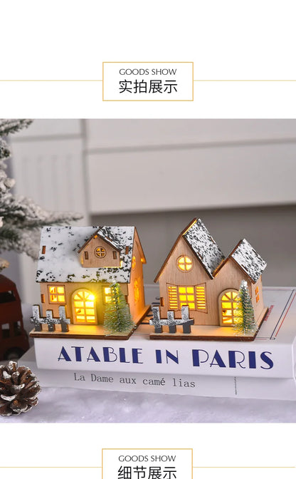 Christmas ornament decoration luminous chalet LED wooden small house Christmas tabletop ornament