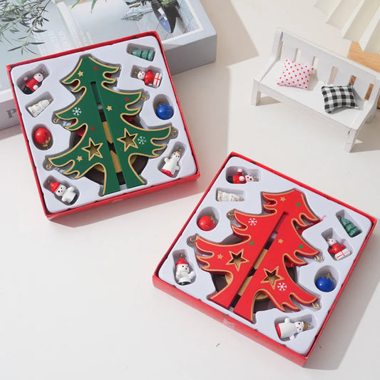 Christmas Wooden Christmas Tree Ornament With Hanging Trinket Children Gift DIY Mini Christmas Tree Festival Home Table Decor