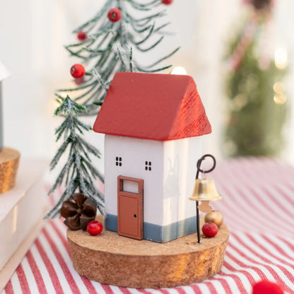 Christmas Tabletop Decorations Winter Wooden House with Mini Artificial Trees Sign Home Room Living Room Decorations Ornaments