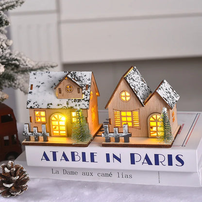 Christmas ornament decoration luminous chalet LED wooden small house Christmas tabletop ornament