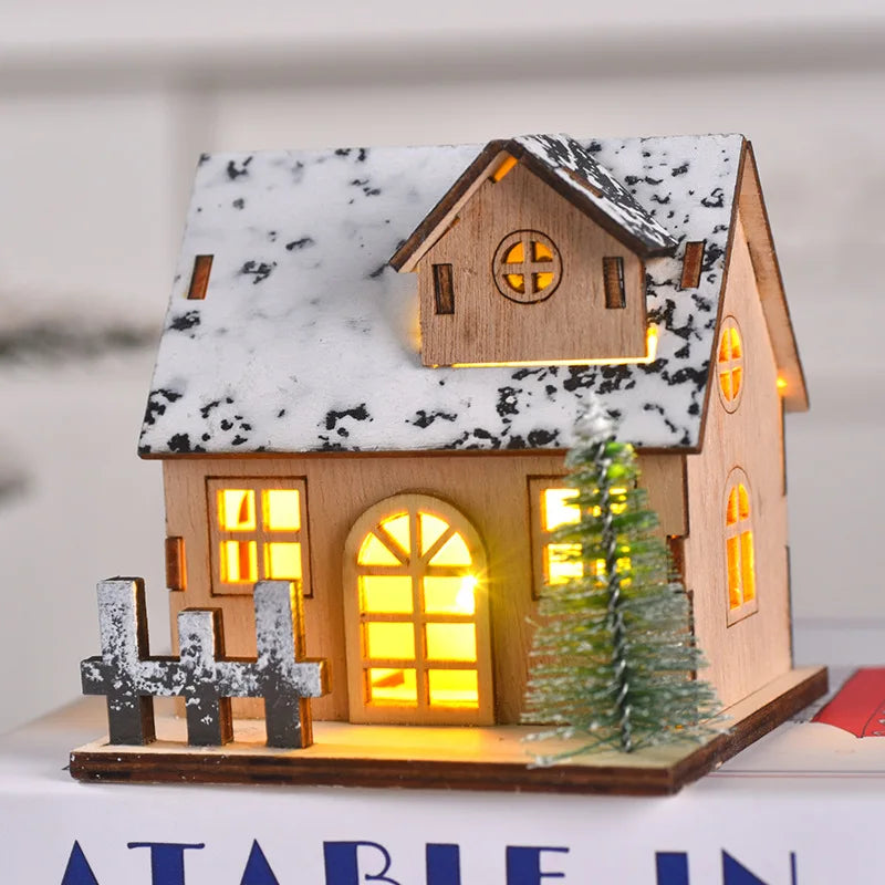 Christmas ornament decoration luminous chalet LED wooden small house Christmas tabletop ornament