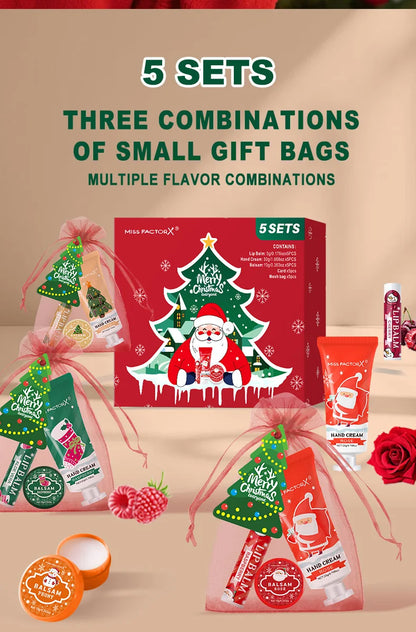 25 pieces/box gift assembly and distribution - lipstick, hand cream, balm, Christmas cards, red gift gauze bags