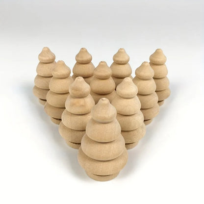 10PCS Wooden Christmas Trees, Creative Holiday Decor, DIY Hand-Painted Craft Kit for Kids, Wood Ornaments for Xmas Decorations